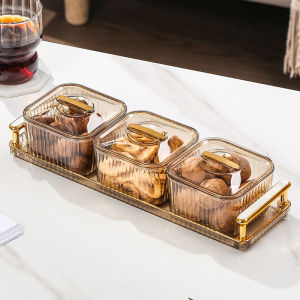 Mi.more Toples Set 3/4/6 Set Penyimpanan Makanan Saji Dengan Nampan Kotak Cemilan Toples Snack Tray Kue Storage Jar With Plastic Tray Candy Mewah Gold