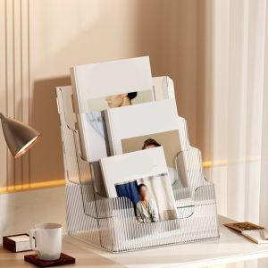 15MIN Plastic Brochure Display Holder 3 Tiers Clear Document Display Stand Magazine Rack Anti-slip Book Stand Home Supplies