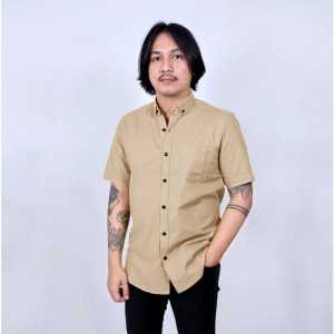 (COD) Kemeja polos pria crem/pakaian pria lengan panjang polos/baju lengan panjang jumbo premium