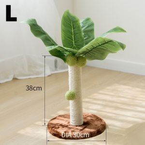 Cat Scratching Post Wood Wear Resistant Sisal Green Leaves Cat Scratch Pillar Play Bed Toy Creative Simulation Tree with Plush Ball Kucing