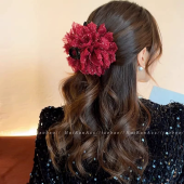 Large Mesh Flower Beads Hair Clip Feather Tassel Hairpin Ponytail Holder Woman Retro Hair Accessories