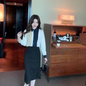 Ammin kiểu Pháp phụ nữ đi chơi dài tay đi lại áo cánh vải voan kinh doanh 2024 thời trang mùa xuân và mùa thu tính khí đi lại lỏng lẻo tất cả các trận đấu ghép màu màu tương phản Áo Voan