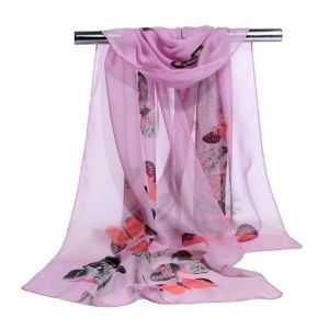 MARINI Soft Wrap Fashion Shawl Silk Butterfly Long Chiffon Scarf Flower Print
