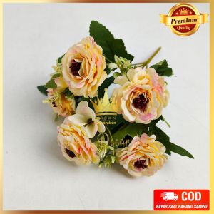 Bunga Peoni Chinese Cabang 5 Bunga artificial Imitasi kain untuk Hiasan dekorasi kamar cafe rumah dan wedding atau dekorasi pelaminan Import premium termurah artificial palsu kain
