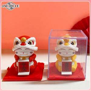JACIRCLE Car Solar Mini Lion DanceFortune Seeking Cat Mini Lucky Cat Figurines China-Chic Nods to Wake up the Lion