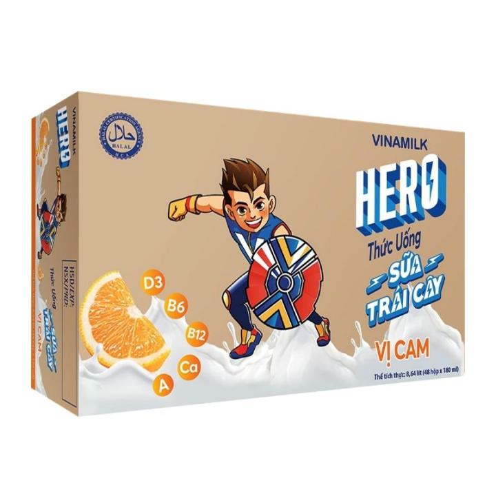 [ĐỔI QUÀ NGAY] COMBO 3 THÙNG SỮA THỨC UỐNG TRÁI CÂY HERO VỊ CAM 180ML