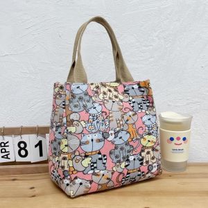 MUSASI Canvas Cartoon Print Handbag Cute Printing Lunch Bag Casual Picnic Bag