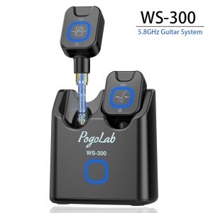 WS-300 Wireless Guitar System 5.8GHz with Charging Box Transmitter Receiver 6.35mm/3.5mm 2-in-1 Plug 6 Channels 18H Total Battery Life for Electric Guitars Bass