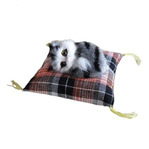 Realistic Sleep Cats Doll Plush Furry Animal Statue with Soft Mat Bed Stuffed Pet Doll for Kids Adults Birthday Gift