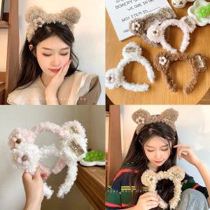คาดผมปักดอกไม้รูปหมีสำหรับผู้หญิงสไตล์เกาหลีหรูหรา แฟชั่นสาวล้างหน้า คาดศีรษะ
