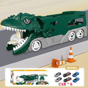 Dinosaur Swallow Car Truck Toy Transformed with 6 PCS Diecast Racing Cars Transport Car Dino Car Toys For Kids