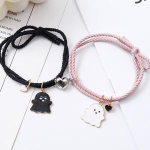 2pcs/Set Ghost Braided Bracelet For Lovers Heart Magnet Couple Bracelets Braided Rope Wrist Chain Friendship Fashion Gift