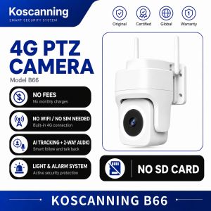 Koscanning B66 4G CCTV Camera No WiFi Needed 2K 355° Built-in SIM Lifetime Free 4G Network Two-Way Audio Indoor Outdoor