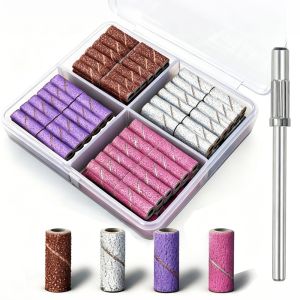 SQMETR 100PCS 80/120/180/240 Grit Dải chà nhám móng tay Hỗn hợp các loại hạt mài 3.1mm Bộ Dụng Cụ Chà Móng Tay Cần thiết Đóng hộp Dây nhám mài móng tay Dịch vụ làm móng tiệm làm móng