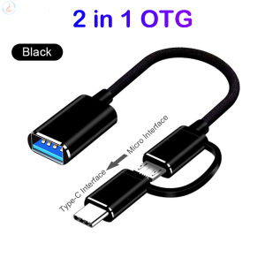 2 In 1 USB 3.0 OTG Adapter Cable Type-C Micro USB To USB 3.0 Interface Nylon Braid OTG Adapter Cable Fast Transfer Connector Converter For Mobile Phone Tablet U Disk Card Reader