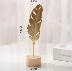 Pajangan Hiasan Meja Nordic Style Gold Leaf Feather Ornaments Home Decor Photo Props