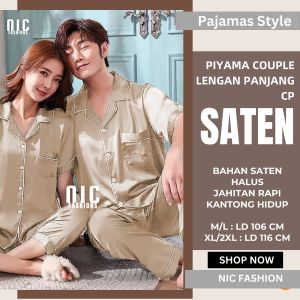 Baju Tidur Piyama Couple Oversize CP Lengan Pendek Piyama Satin - NIC Fashion