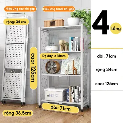 MIKI Kệ Gấp Gọn KỆ BẾP để lò vi sóng Để Đồ Đa Năng 3/4/5 tầng sơn tĩnh điện cao cấp