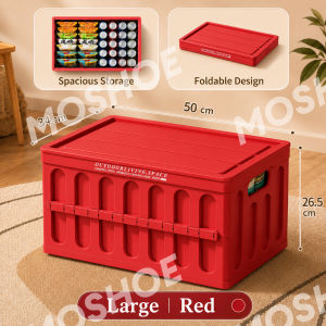 MOSHOE Outdoor Foldable Storage Box Organizer Foldable Box With Wooden Cover Car Trunk Box Organizer Camping