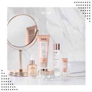 Paket Perawatan Wajah Normal Hingga Sensitif LUME Radiant Routine Set - Travel Size Moisturizer acne Spot Serum Essence / Mencerahkan Wajah Kusam