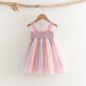 Dress Anak Perempuan Tanpa Lengan Motif Pastel Rainbow