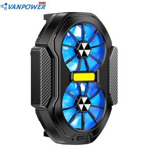 Dual Fan Portable Game Heat Sink Plug-in/Rechargeable Cooling Case Type-C with Blue Light for Android Smartphones iPhone