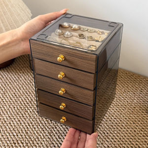 Hộp đựng đồ Trang Sức Hộp đựng bông tai và trang sức tinh tế nhiều lớp bằng gỗ óc chó