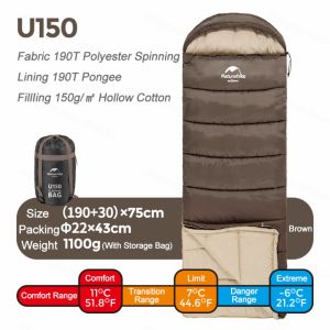 Naturehike U150 Ultralight Waterproof Cotton Sleeping Bag for Camping Comfort 5.8°C 150g