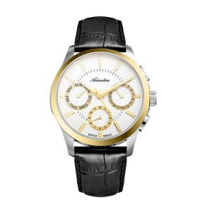 ADRIATICA Swiss Made Multifunction Day-Date Watches Silver Gold Case Mens Leather Strap Watch 42mm A8255.2213QF