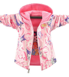 aliReversible Kuromi Sanrio Kids Spring Jackets Anime Thicken Warm Coat Long Sleeve Hoodie Cute Cardigan Outdoor Jackets Girl Gift