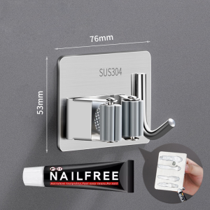304 Stainless Steel Mop Broom Holder Wall-Mounted Waterproof Bathroom Kitchen Organizer Strong Adhesive Hook No Drill