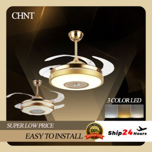 Sunshine Electric Fan Lamp Chandelier Lamp Invisible with Lamp All-In-One Bluetooth Speaker Audio Music Dining Room Bedroom Nordic Variable Frequency Led Lamp 48 Inch Home Modern Simple 52 Inch Fan Chandelier