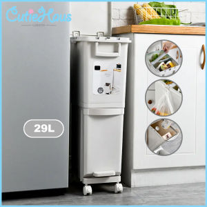 Cutiehaus 29L/32L Movable Dustbin Large Capacity Recycle Rubbish Bin Household Garbage Supplies Tong Sampah Bekalan