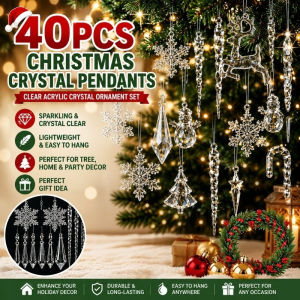 40PCS Christmas Clear Crystal Pendant Ornament Set DIY Xmas Tree Hanging Pendants Christmas Decoration
