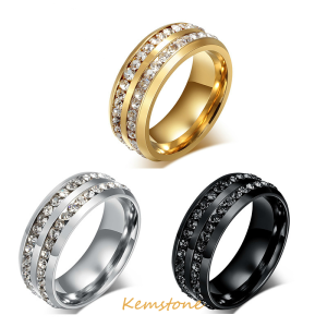 Kemstone Crystal Stainless Steel Black Gold Silver Plated Women Ring Jewelry Female Male Gift Size 6 To 14