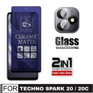 Promo Paket 2 in 1 Anti Gores Layar Ceramic Matte Tecno Spark 20 / 20C 2023 Anti Blue Light Radiasi + Lensa Kamera