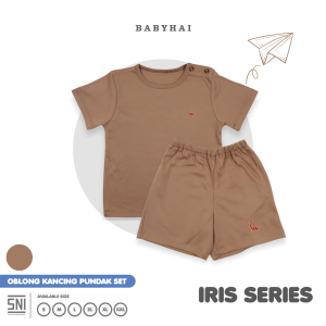 BABY HAI Iris Set - Setelan Kancing Pundak Polos Baju Pendek Celana Pendek - Seri Coklat