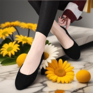 Flat Shoes Wanita Formal Hitam Kulit Imitasi Square Toe