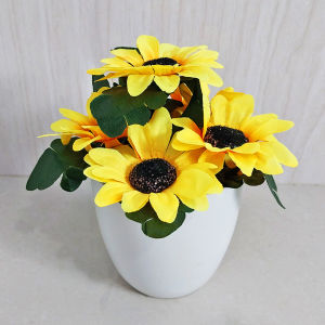 Pot Bunga Matahari Plastik Tanaman Hias Artificial Sun Flower Dekorasi Rumah Import Termurah PBP34