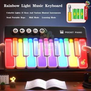 [SG Seller]Pocket Piano Rainbow Light Up Piano Light Up Keyboard 15-Key Keyboard Early Music Education