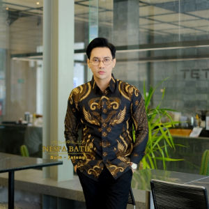 Kemeja Batik Pria Lengan Panjang Lafis Furing Motif Ironman Hitam Kualitas Premium konveksi Sendiri bisa grosir maupun ecer