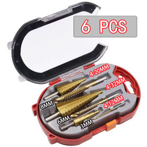 ชุด ดอกสว่าน ทรงเจดีย์ ขั้นบันได 6pcs HSS StepDrill เจาะรู ขยายรู คว้านรู ดอกเล็ก-ใหญ่ ขนาด 4-32 มม เจาะขยาย คว้านรู เคลือบไทเทเนี่ยม ดอกเล็ก-ใหญ่ ขั้นบันได StepDrill เจาะรู ขยายรู คว้านรู