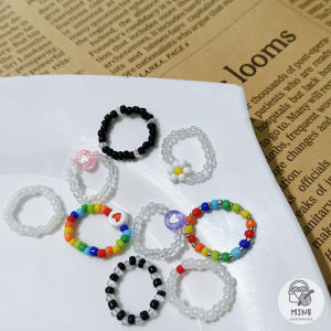 [FREESHIPMAX] [Mẫu 2] Nhẫn hạt cườm trong suốt trái tim cầu vồng mặt cười phong cách Hàn Quốc Nhẫn cặp nhiều màu hot trend đẹp dễ thương - phụ kiện dễ thương - quà tặng thủ công - Minehandmade
