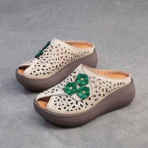 [Free Shipping] New Summer Collection: Retro Ethnic-Style Non-Slip Lightweight Breathable And Comfortable Slip-On Sandals With Floral Cutouts And Thick Soles