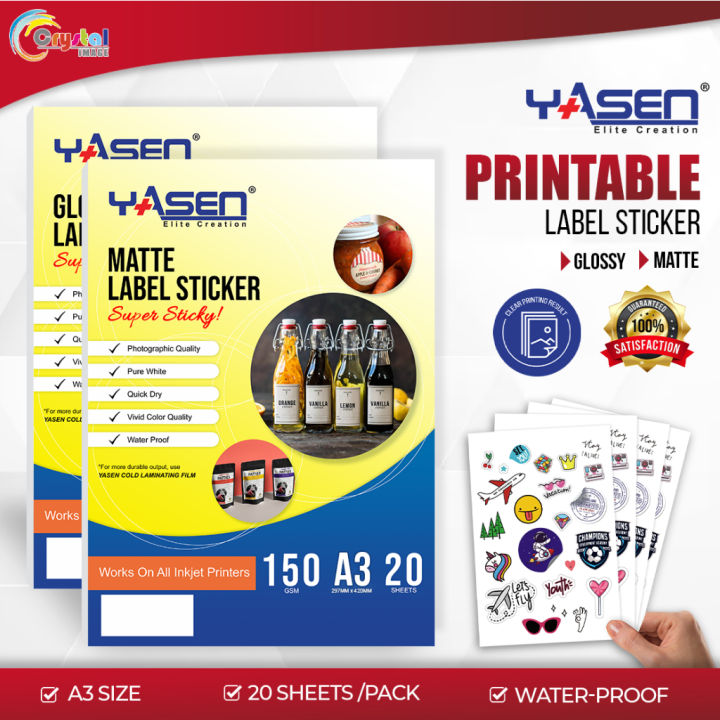 Printable Label Sticker A3 Yasen Glossy150 GSM (20 sheets per pack ...