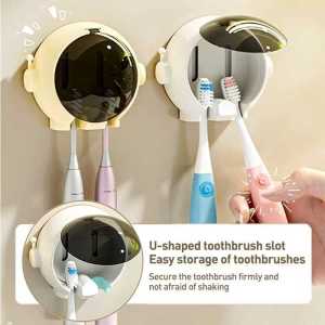 Toothpaste Holder Bathroom Organizer Wall Mounted Toothbrush Organizer With Cover Tooth Brush