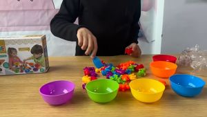 Children Counting & Sorting Toys Rainbow Colors Plastic Bowls Tweezers Fine Motor Skill Learning Toy