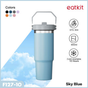 Eatkit Tumbler Stainless Steel Handle 2in1 Coffee Cup Thermos Botol Minum Dua Lapisan Insulasi Dingin dan Panas Travel Mug Vacuum Car Bottle High Quality Leakproof Insulated Stainless Steel 304
