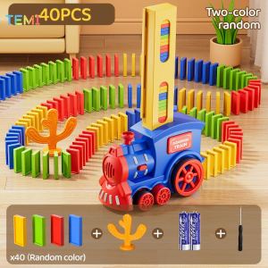 Kids Electric Domino Train Car Set Sound Light Automatically Laying Dominoes Brick Blocks Game Educational Diy Toy