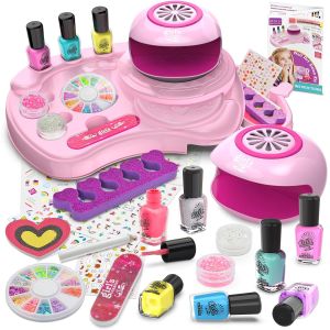 Amagoing Set for Girls Ages 7-12 Kids Nail Art Studio Kit Non Toxic Quick Dry Nail Dryer Storage Desk Glitter Cool Girls Stuff Birthday Gifts Ideas 8 9 10 11 Years Old